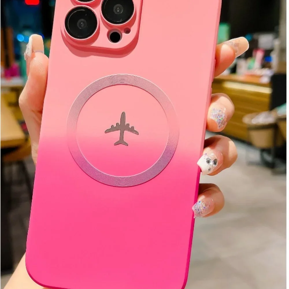 Iphone case 15 plus, Pink Iphone case, Airplane ring Stand Phone case,